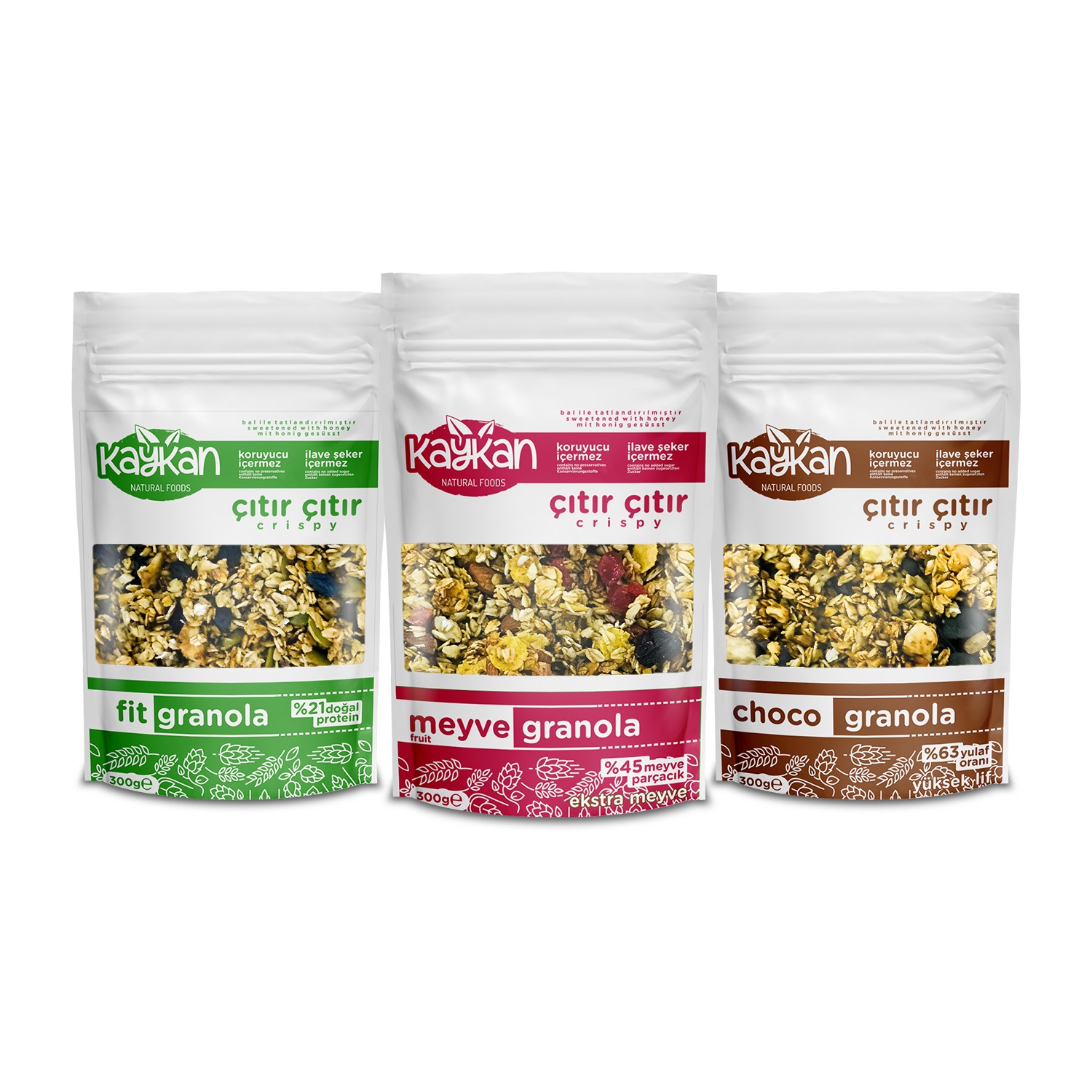 3 PAKETE GRANOLA (SCHOKOLADE, FIT, FRUCHTGRANOLA)