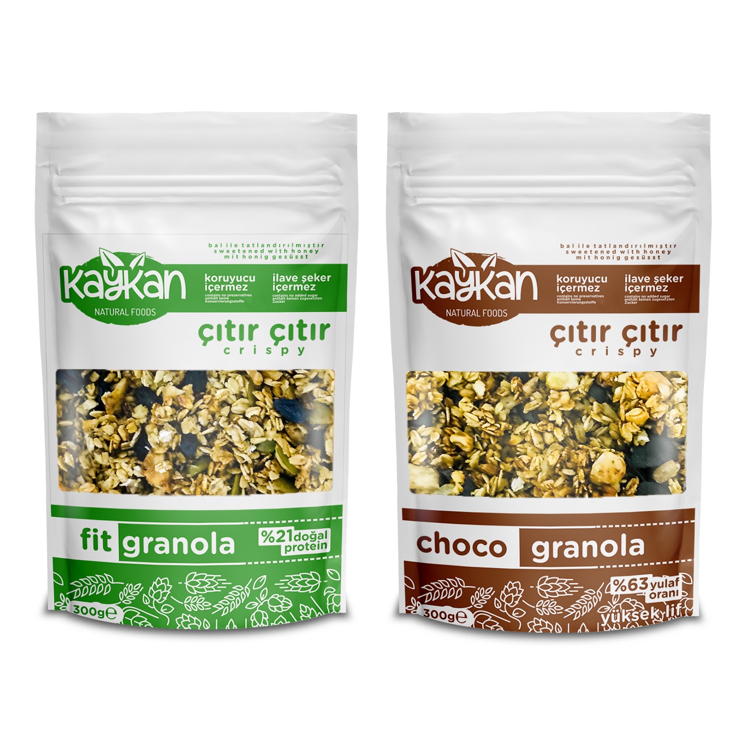 Kaykan Natural Foods 300 g Fit Granola und 300 g Choco Granola